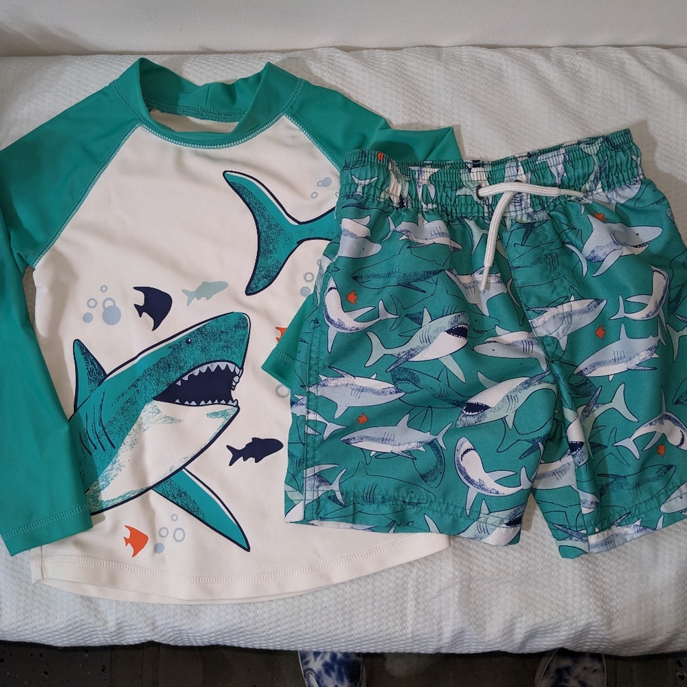 🥽 Child of Mine Shark Swim Trunks & Rashguard Aqua Toddler 3T - Picture 7 of 10